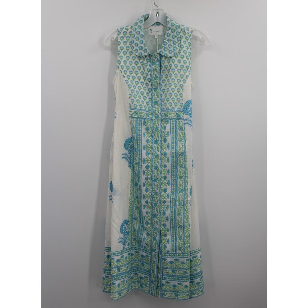 Islapayal Windsor Midi Dress Floral Blue Cotton Prairie Boho Luxury size XS NEW